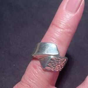 Sterling Silver Hammer/Smooth size 7.5 Abstract Ring